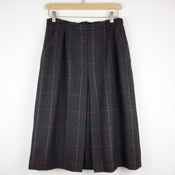 Vintage Dresses & Skirts - Vintage mini houndstooth and plaid dark wool skirt
